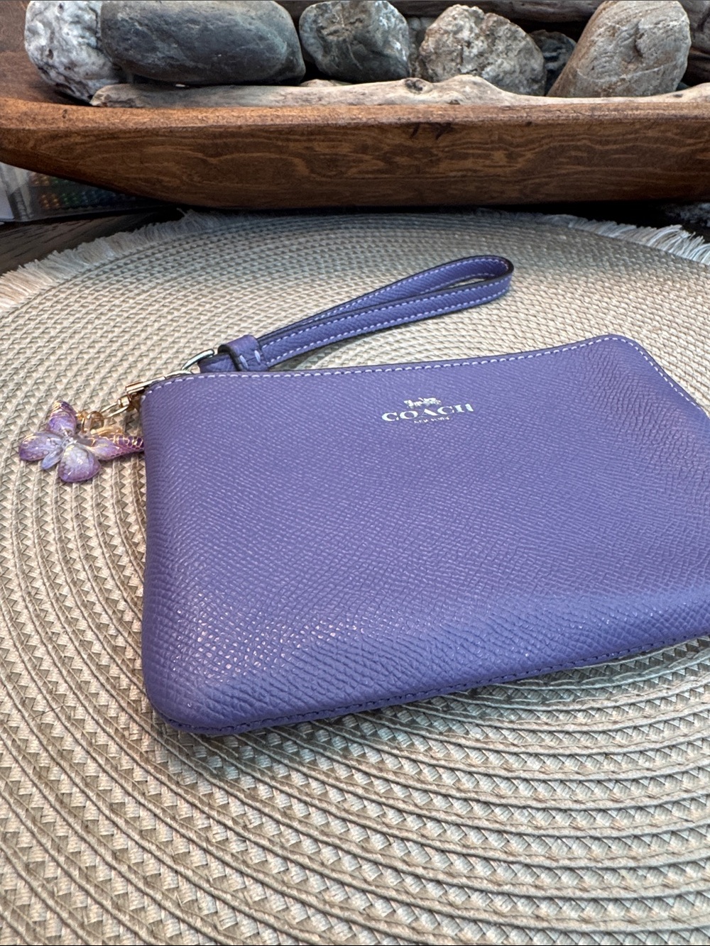 COACH Purple Leather Wristlet with unbranded Butterfly Charm - Picture 6 of 7